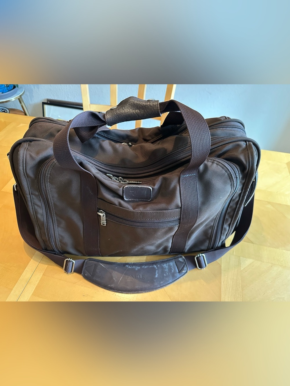 TUMI Brown Ballistic Nylon & Leather Weekender Overnight Duffel Bag USA 22”